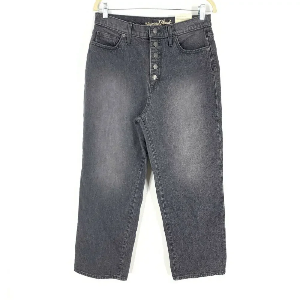 Universal Thread Size‎ 10 High-Rise Vintage Straight Cropped Jeans Charcoal Wash